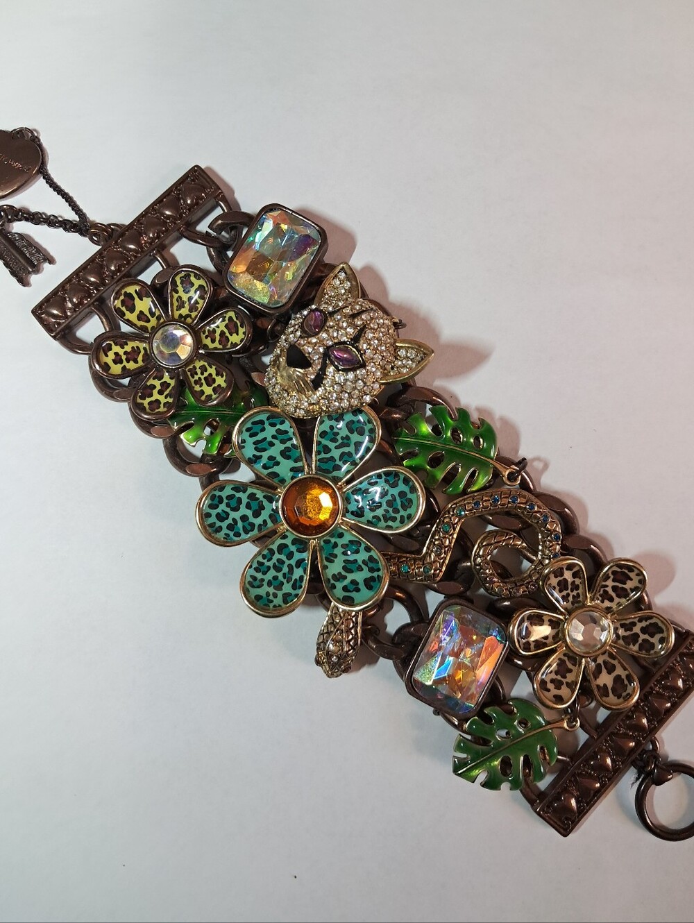 Betsey Johnson Vintage Charm Bracelet - Snake - Cat - Flower